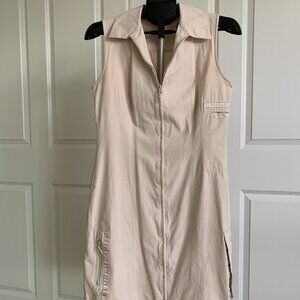 Street One Tan Sleeveless Zip Up Cargo Dress Utility Style Size 38 S
